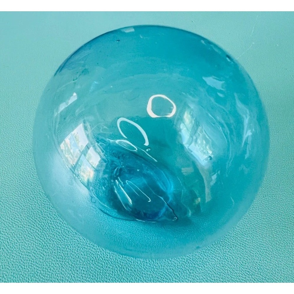 Vintage Hand Blown Glass Fishing Float Turquoise Blue Decorative Nautical Ball